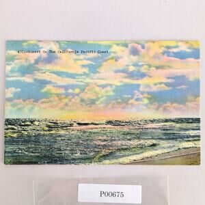 Sunset on the California Pacific Coast 1940s Linen Postcard 1947 Hemet CA